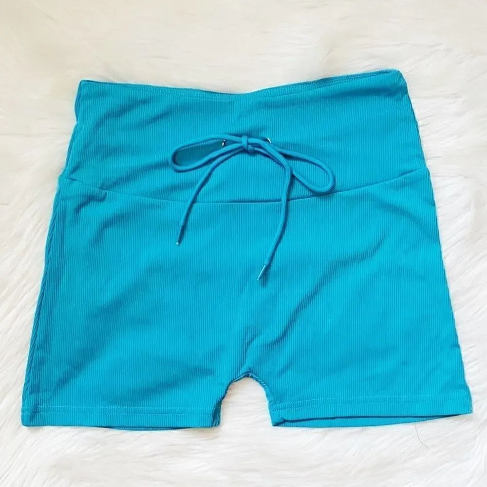 Good Karma Ribbed High Rise Biker Shorts Blue and White Size Small - Picture 2 of 8